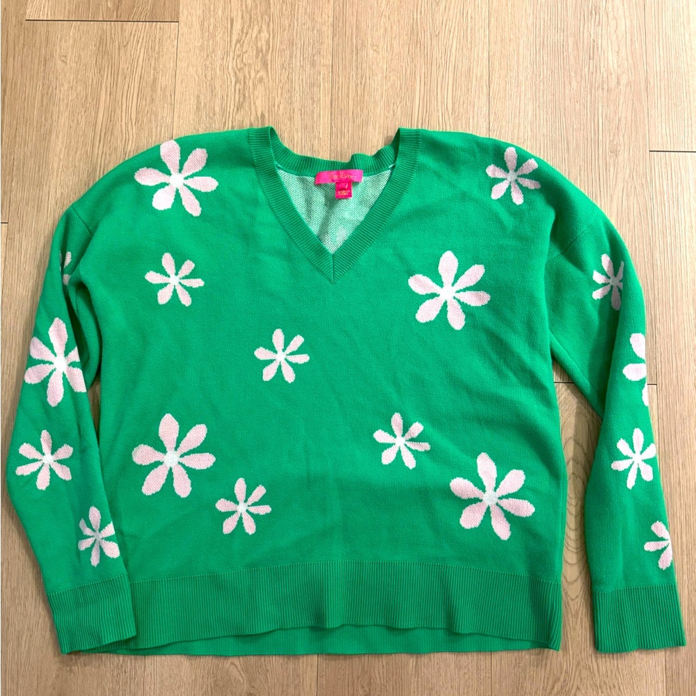Lilly Pulitzer Tensley Sweater “Spearmint Blossom Jacquard” size s